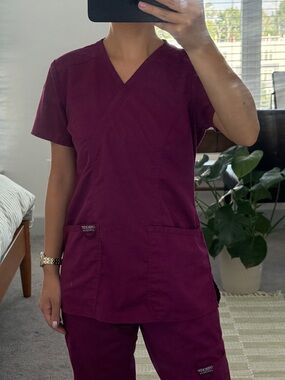 Cherokee Women's V-Neck Scrub Top in Berry Plum